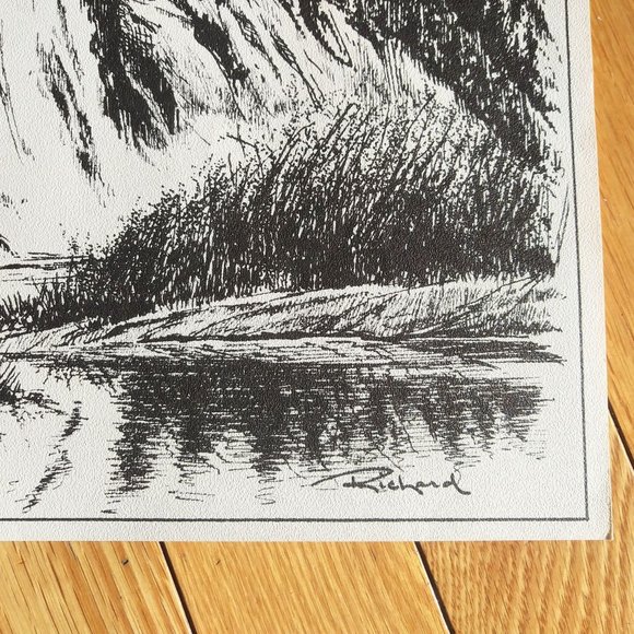 Québec Original Art Engraving Print, Chutes Montmorency Signed Richard, Canada - Picture 2 of 3